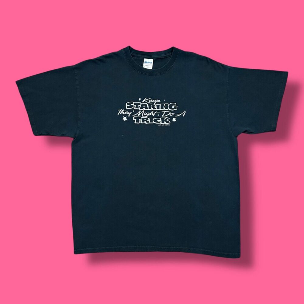 Vintage Keep Staring Shirt Adult Humor Graphic Tee y2k Faded Black Mens XL